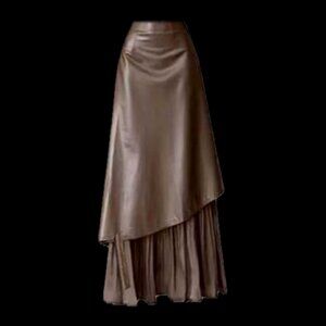 Women's double layer pleather + chiffon pleated skirt